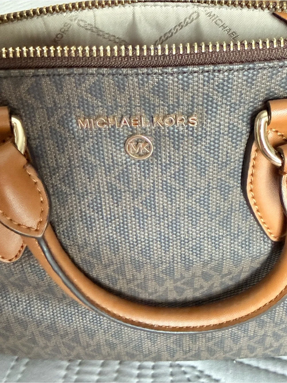 Michael Kors Brown & Tan Logo Saffiano Leather Satchel